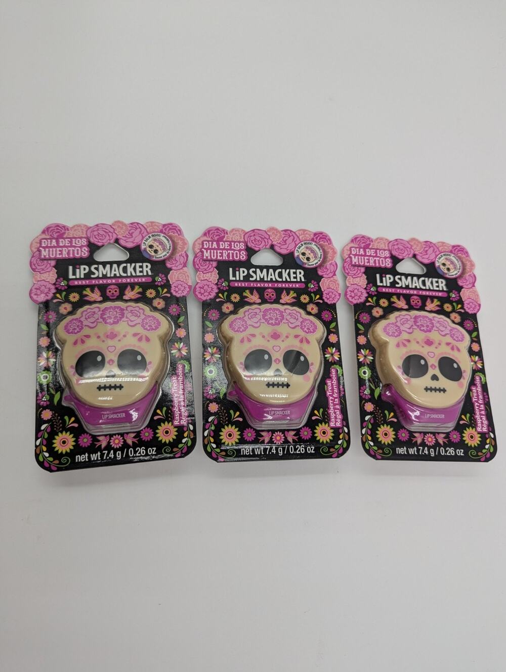 3 Pack Lip Smacker Best Flavor Forever Dia De Los Muertos Raspberry Treat 0.26oz